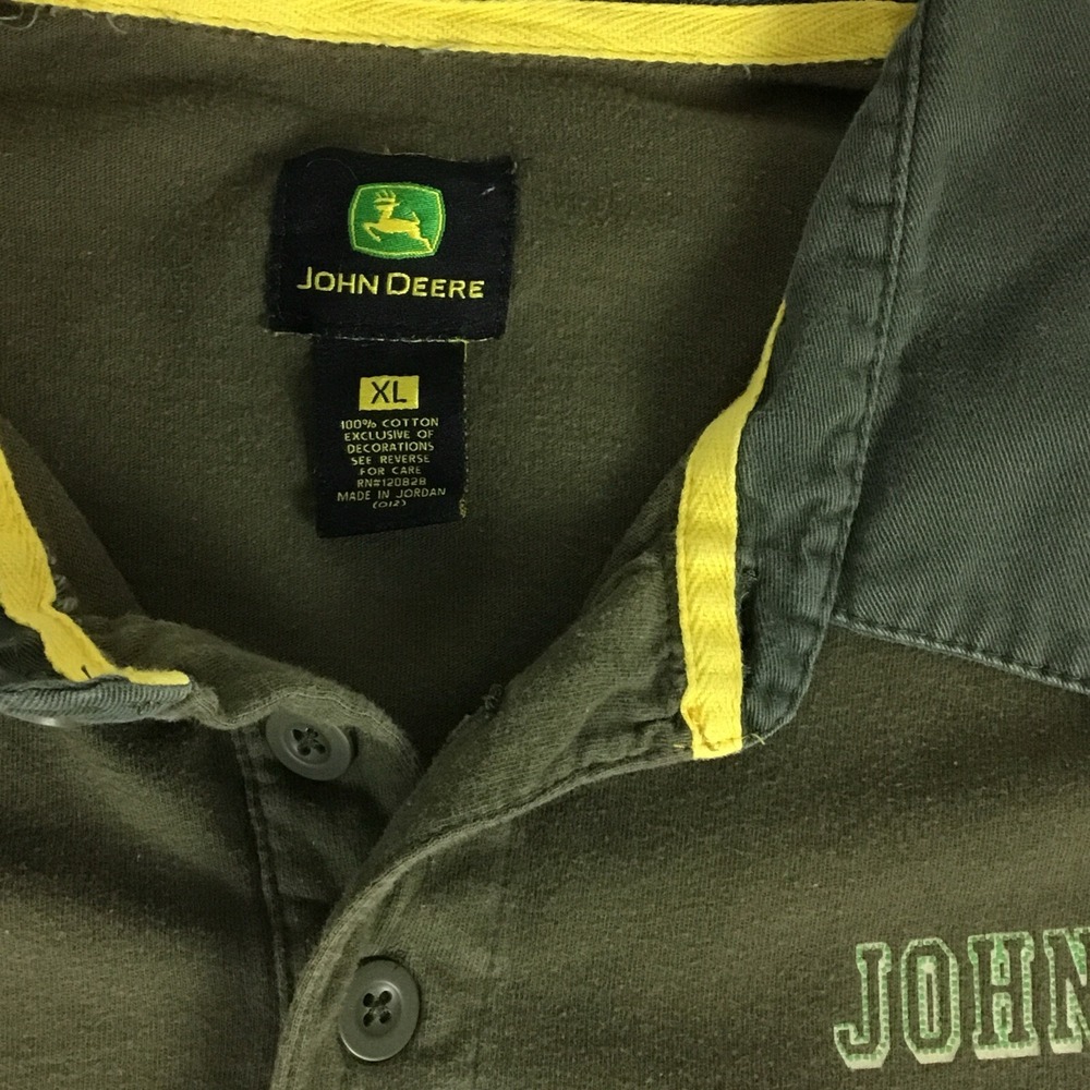 John Deere Mens XL Olive Green Short Sleeve Polo Shirt Graphic 37 Cotton - Picture 2 of 13